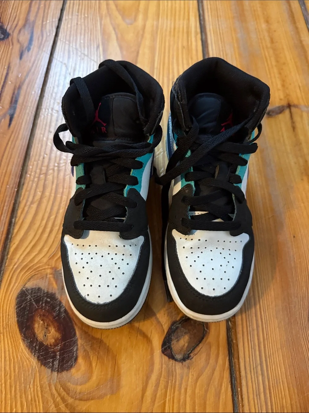 Nike Kids Mid-Top Sneakers in Black, White & Teal-Blue